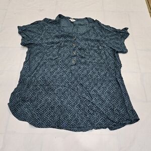 Sonoma Teal Blue Patterned Short Sleeve Henley Xl